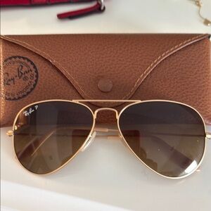 Ray-Ban Gold Frame Sunglasses with Brown Lenses
